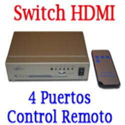 Conmutador Switch HDMI de 4 Puertos Control Remoto
