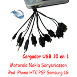 CABLE Cargador USB 10 n 1 Samsung LG iPod iPhone Blackberry HTC