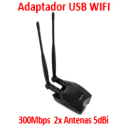 Adaptador USB Wifi Alta Ganancia 300Mbps Norma N 2 Antenas 5dBi