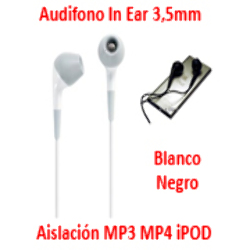 AUDIFONOS PARA IPOD 3,5mm Mp3 Mp4 IN EAR AISLACION